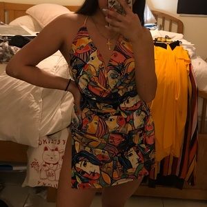 FashionNova Double Slit Painting Halter Cowl Dress